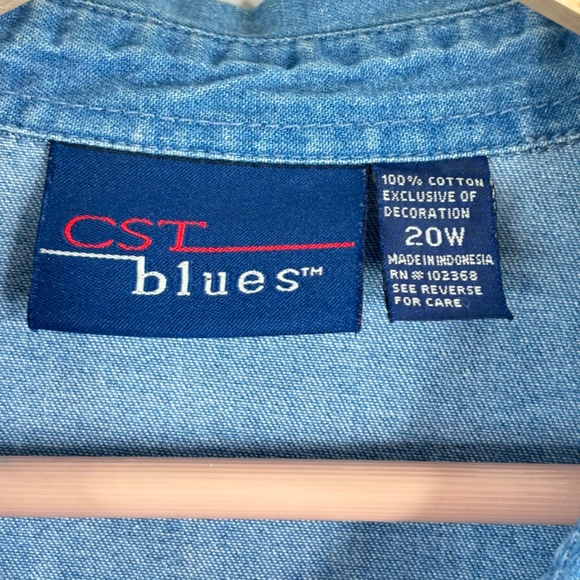 VTG 90s Embroidered Denim Shirt 20W Floral Cottage Granny Boho Retro Button Down - Picture 5 of 9